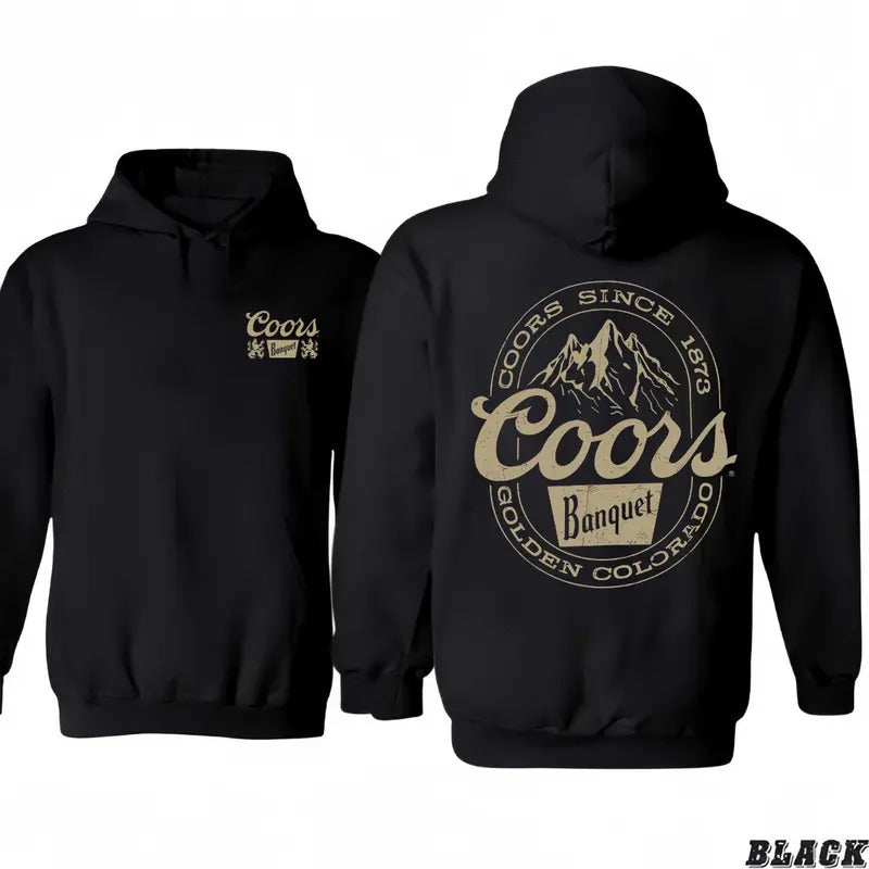Coors Banquet Mountain Logo Hoodie Graphic Tee, Cotton Crewneck Unisex Hoodie Sweatshirt T-Shirt for Men and Women, Ideal Gift