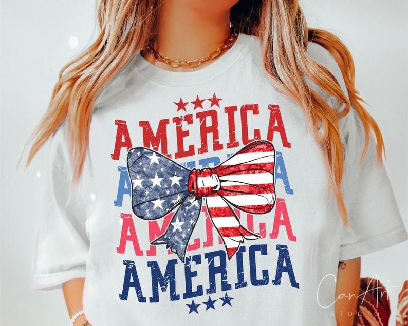 Coquette American Flag, 4th Of July, Fourth Of July Print T-Shirt