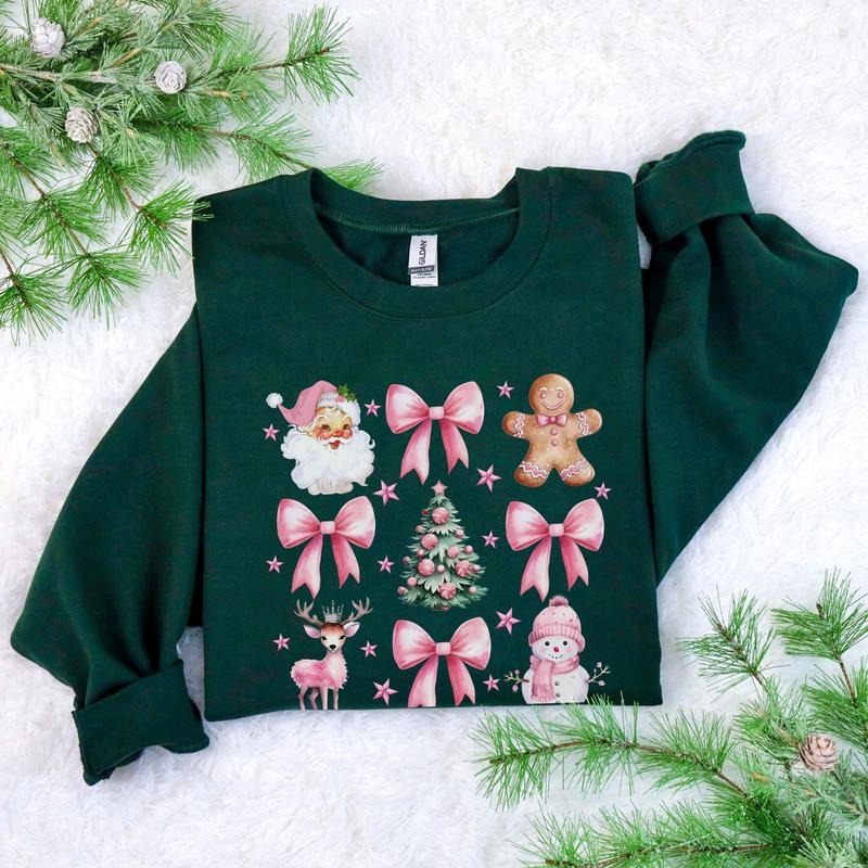 Coquette Christmas Sweatshirt | Pretty Pink Bows, Santas and Gingerbread Sweatshirt | Festive Holiday Crewneck | Soft...
