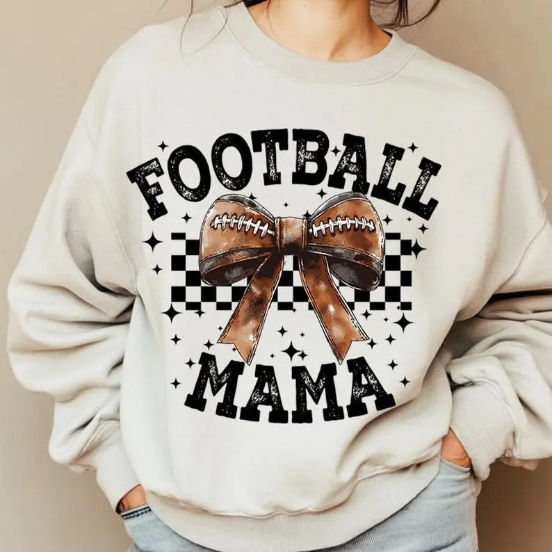 Coquette Football MAMA, Football Bow, Ash gray Football Sweatshirt, Game Day, Retro Football, Fall Football, Football...