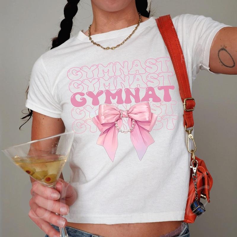 Coquette Gymnastics Baby Tee, Aesthetic Pink Bow Gymnast , Gymnast Team Gift for Athlete, Sports Lovers Tee, Trendy Gym...