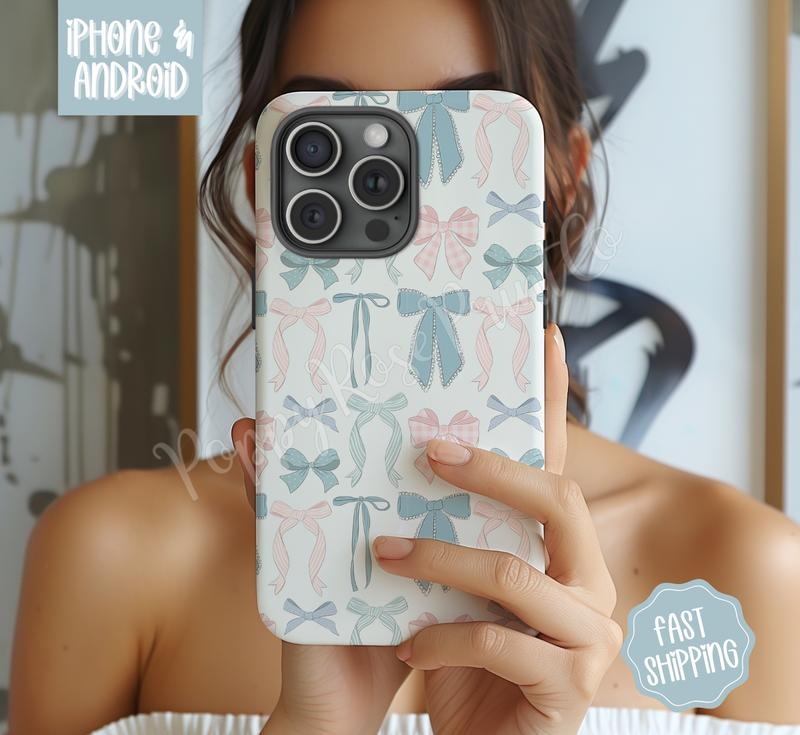 Coquette Pink & Blue Bow Phone Case Mag Safe Compatible Magnetic Tough Cases T-Shirts, Hoodie, Sweatshirt