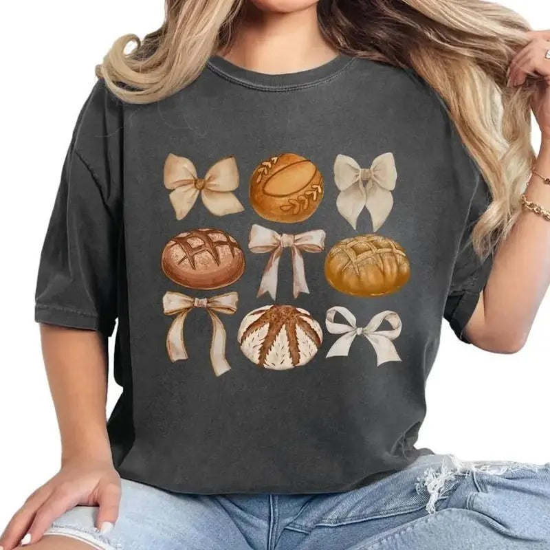 Coquette Sourdough T-Shirt, Women's Bread and Bows Graphic Tee, shirt hot trend 2025