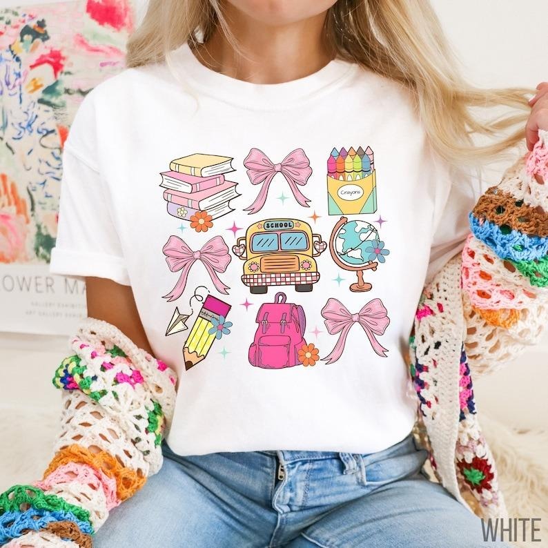 Coquette Teacher Shirt, Cute Back To School Shirt,Elementary Teacher Tee,Coquette Pink Bow Tees,New Teacher Tee,Teacher Gift