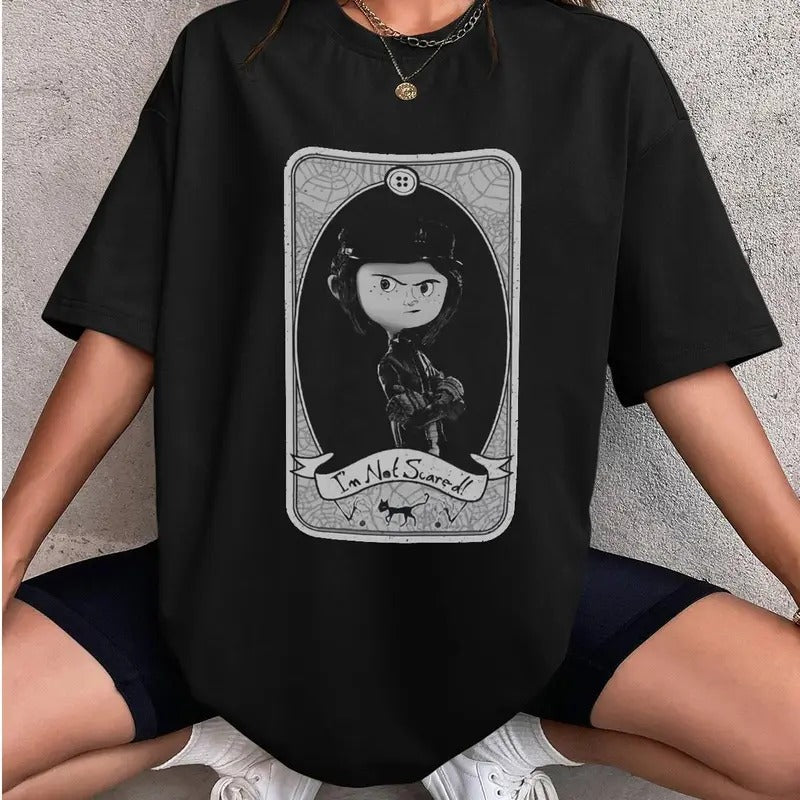 Coraline I'm Not Scared! Card Shirt, Horror Coraline movies, Horror Character Shirt, Halloween Crewneck Sweatshirt