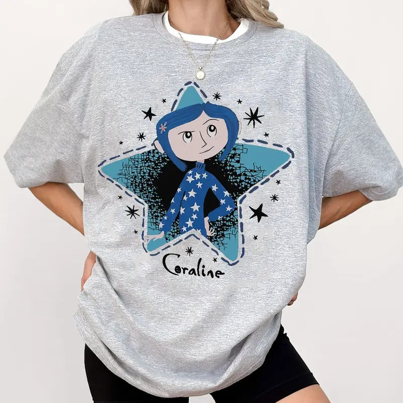 Coraline Stars Womens T-Shirt Plus Size, Movie Shirt, Trendy Sweatshirt, Gift for friend Hoodie | InkThreadWorks.com