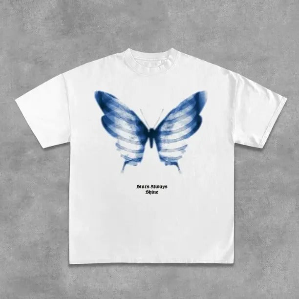 Cotton Shadow Skeleton Butterfly Short-Sleeved T-Shirt, Y2k Shirt, Hip Hop, Unisex T-Shirt, Gift For Men Women Womenswear...