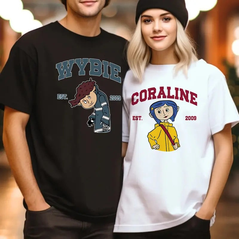 Couple Hooide, Wybie and Coraline Couple Couple Sweatshirt, Cute Coraline T-Shirt, Valentine Movie Hoodie Shirt, Coraline yellow Coat Tee