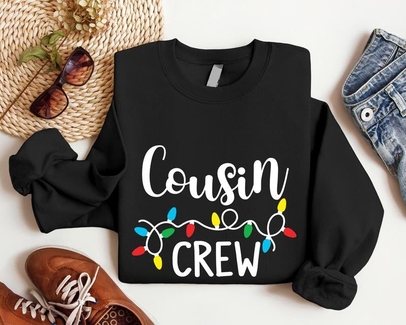Cousin Crew Christmas Sweatshirt, Christmas Lights Hoodie, Family Matching Xmas Party Sweater, Winter Holiday Gathering,...