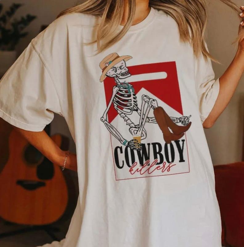 Cowboy Killers Graphic T-Shirt | Country Girl Tee, Vintage Tee, Boho Shirt Skeleton Cowboy marlboro shirt funny skeleton T-shirt, sweater and Hoodie cotton