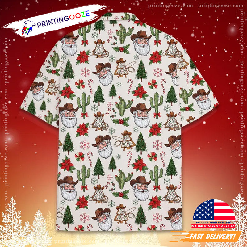 Cowboy Santa Christmas Holiday Party Hawaiian Shirt