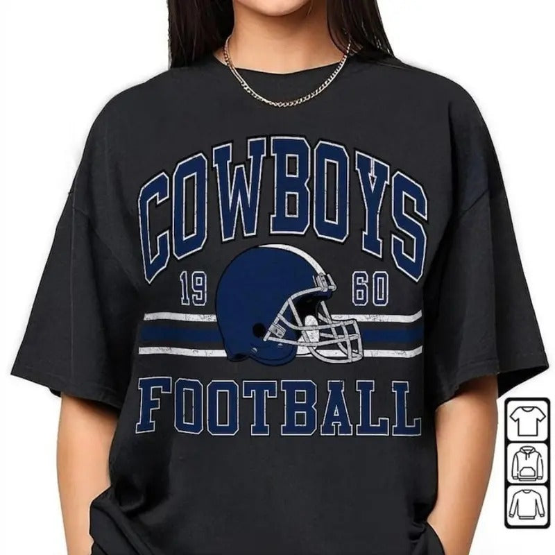 Cowboys Football tshirt, Shirt Retro Style 90s Vintage Unisex Crewneck, Graphic Tee Gift For Football Fan Sport Top Womenswear