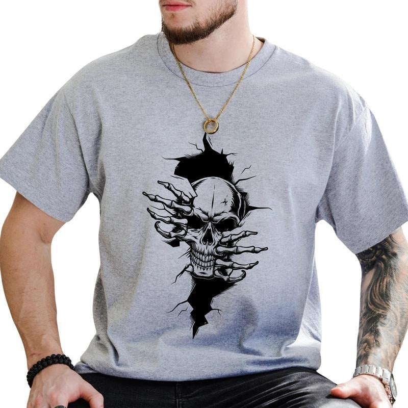 Creepy Skull Vintage Shirt, Halloween Skeleton Graphic Printed Tee, Halloween Party Shirt, Spooky Season T-shirt, Halloween Shirt For Boyfriend, Halloween Gift For Husband, Comfy Fabric Graphic Tee, Men's Top, Menswear, Comfy Fabric Relaxed Tee