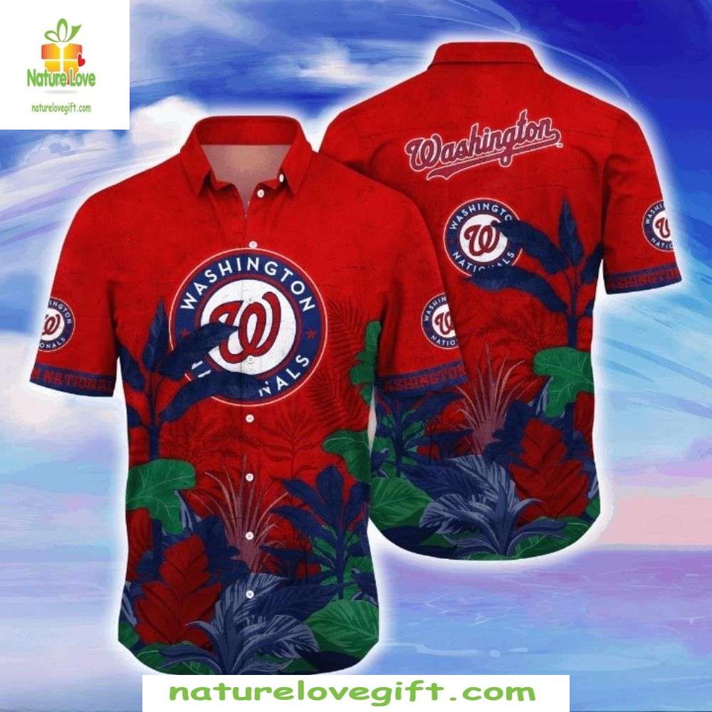 Washington Nationals Hawaiian Shirt Crimson Foliage Bold Leafy MLB Baseball Apparel