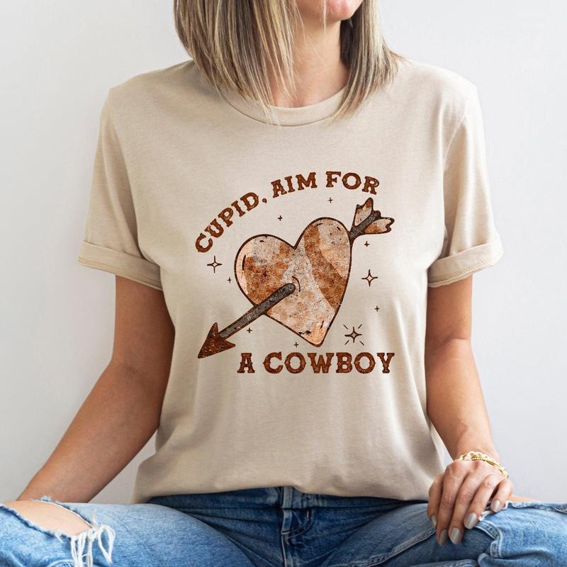 Cupid Aim For A Cowboy, Heart, Western, Country, Super Soft Tshirt, Valentine's Day Hoodie, Sweatshirt | InkThreadWorks.com