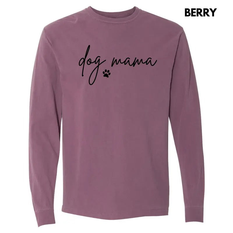 Cursive Dog Mama Long Sleeve Comfort Colors T-Shirt 'NLB' Hoodie, Sweatshirt | InkThreadWorks.com