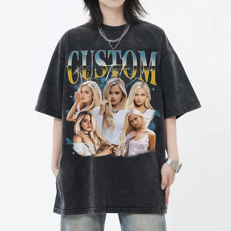 Custom Bootleg Rap Shirt with Personalized Photo - Vintage 90s Graphic T-shirt Top Womenswear Streetwear Tshirt