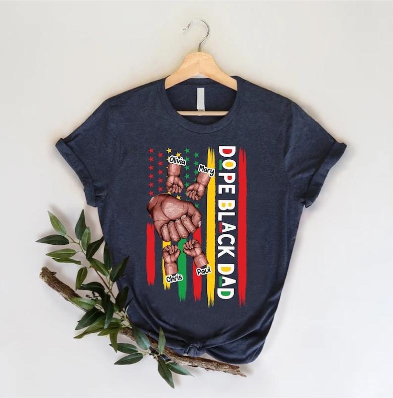 Custom Dope Black Dad T Shirt Hoodie Sweater,Black Father Shirt with Kids Names,Fathers Day Black Man Tee,African American Shirt,Daddy Shirt,Fathers Day Gift style 02