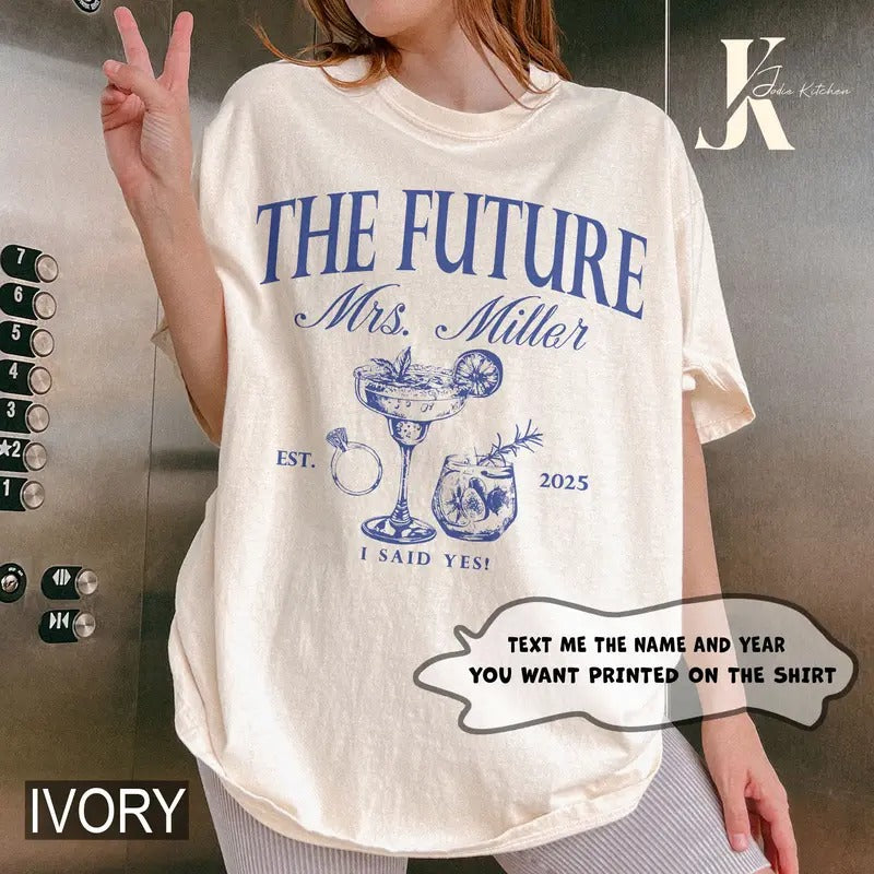 Custom Future Mrs Shirt for Bride to Be Engagement Party Gift Casual Unisex Crewneck Half Sleeve Polyester Fabric T-Shirt...