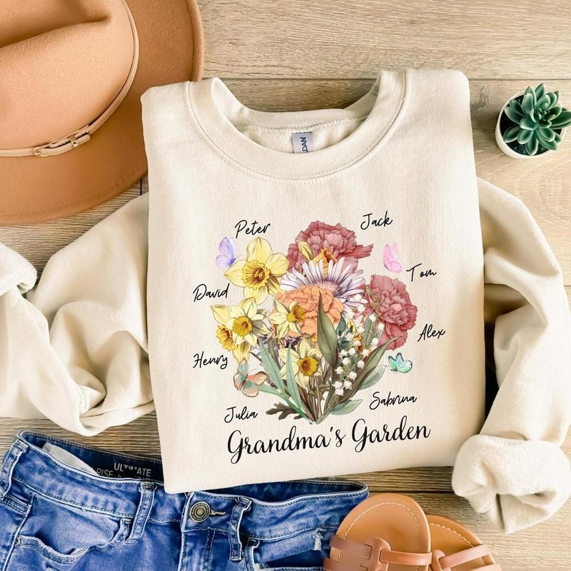 Custom Grandma's Garden Sweatshirt, Custom Birth Month Flower Shirt for Grandma, Mimi Nana Gigi Grandma Plant Gift,...