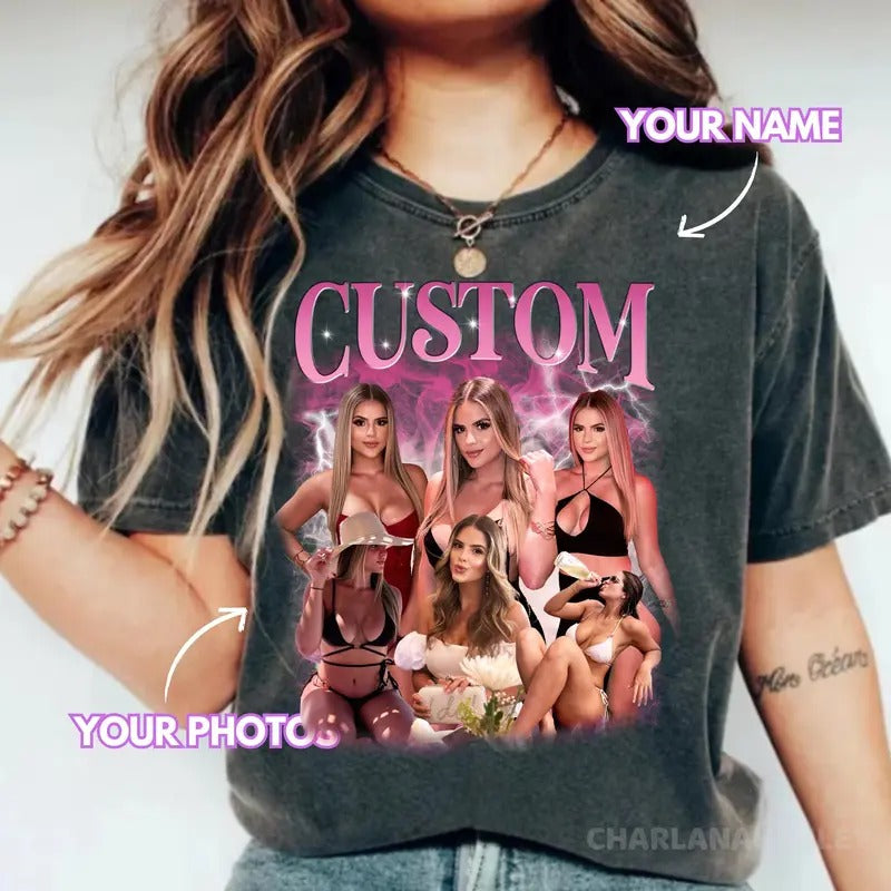 Custom Photo Bootleg Girlfriend 6 Face 90s Retro Vintage Shirt Sweatshirt, Shirt with Face on It for Boyfriend Birthday Gift, Pictures Tee for Couplestyle{n002}2