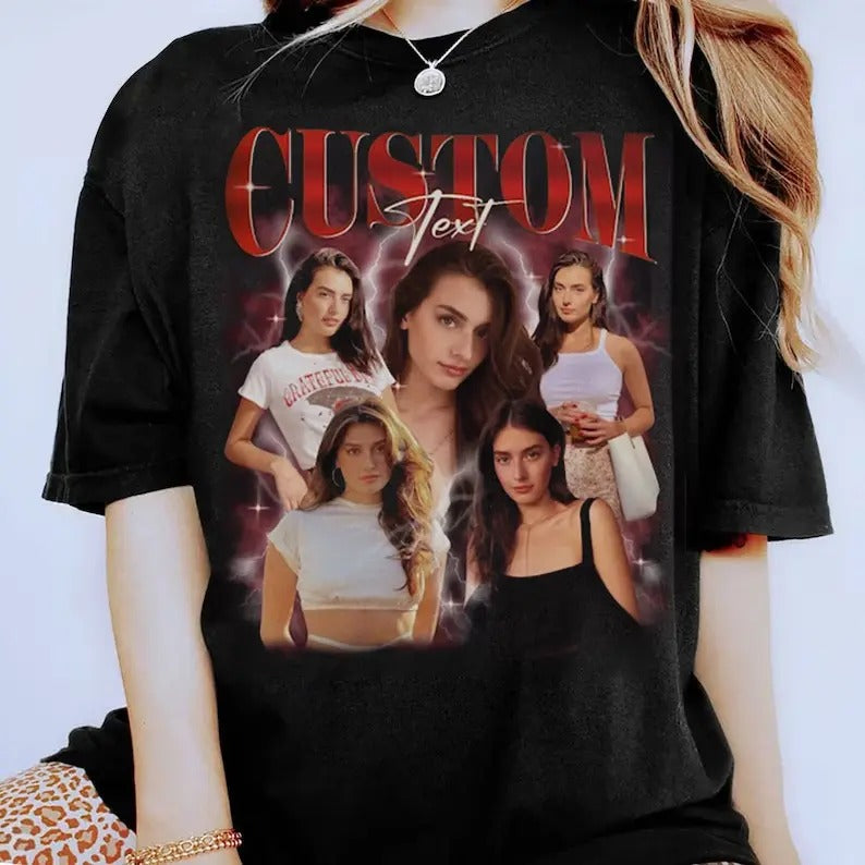 Custom Photo Bootleg Girlfriend 6 Face 90s Retro Vintage T-Shirt, Shirt with Face on It for Boyfriend Birthday Gift, Womenswear Crewneck