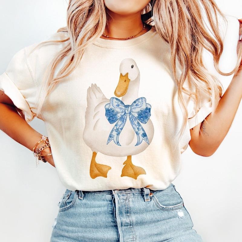 Cute Coquette Goose Shirt, Goose Lover Tee, Coquette Floral Girly Goose T-shirt Hoodie, Sweatshirt | InkThreadWorks.com