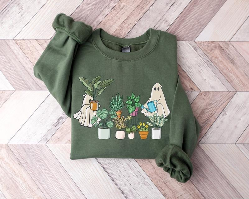 Cute Ghost Sweatshirt, Plant Lady Sweatshirt, Halloween Sweater, Ghost Sweater, Plant Lover Gift, Funny Halloween, Fall...