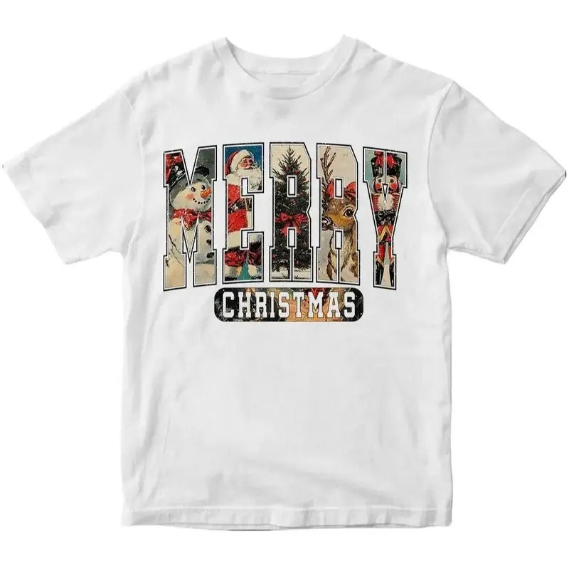 Cute Merry Christmas Graphic Tee - Santa Claus - Snowman - Christmas Tree - Reindeer - Merry Christmas Shirt - Christmas Gifts