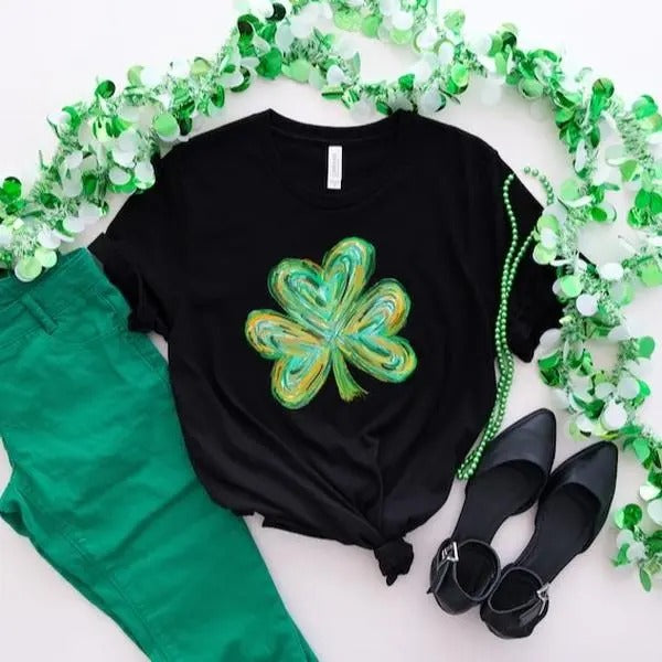 Cute St Patricks Four Leaf Clover Shirt, Watercolor St Patrick Tshirt, St Patricks Day, Shamrock Sweatshirt, Gift For St...