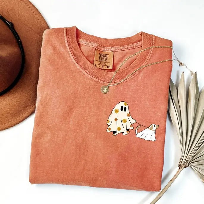 Сute Ghost Dog Comfort Colors Shirt, Dog Lovers Halloween Gift, Halloween Dog Shirt, Spooky Season, Women Halloween Shirt...