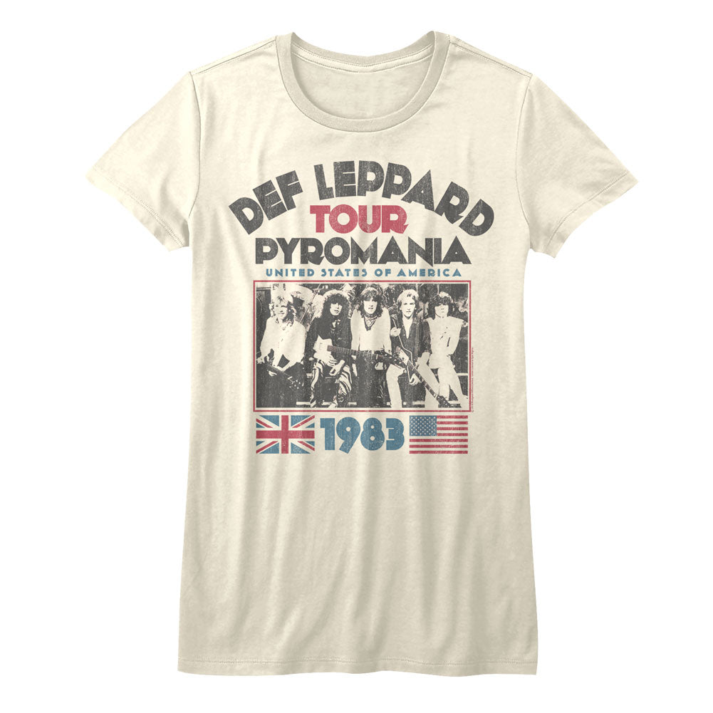 Def Leppard Girls Juniors S/S T-Shirt - Pyro Tour - Solid Natural