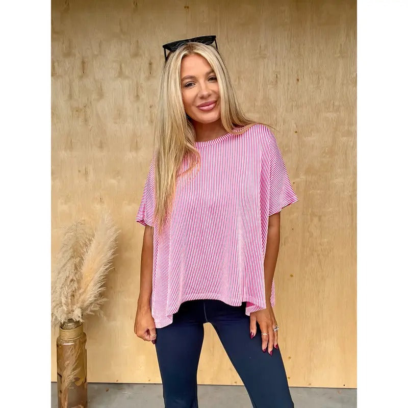 DOORBUSTER - Learning My Worth Hot Pink Striped Top