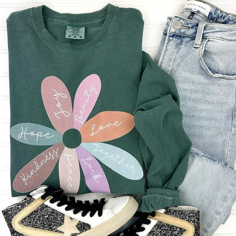 Daisy Affirmation Comfort Colors Long Sleeve T-Shirt Hoodie, Sweatshirt | InkThreadWorks.com