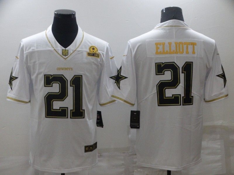Dallas Cowboys #21 Ezekiel Elliott White Retro Gold 158
