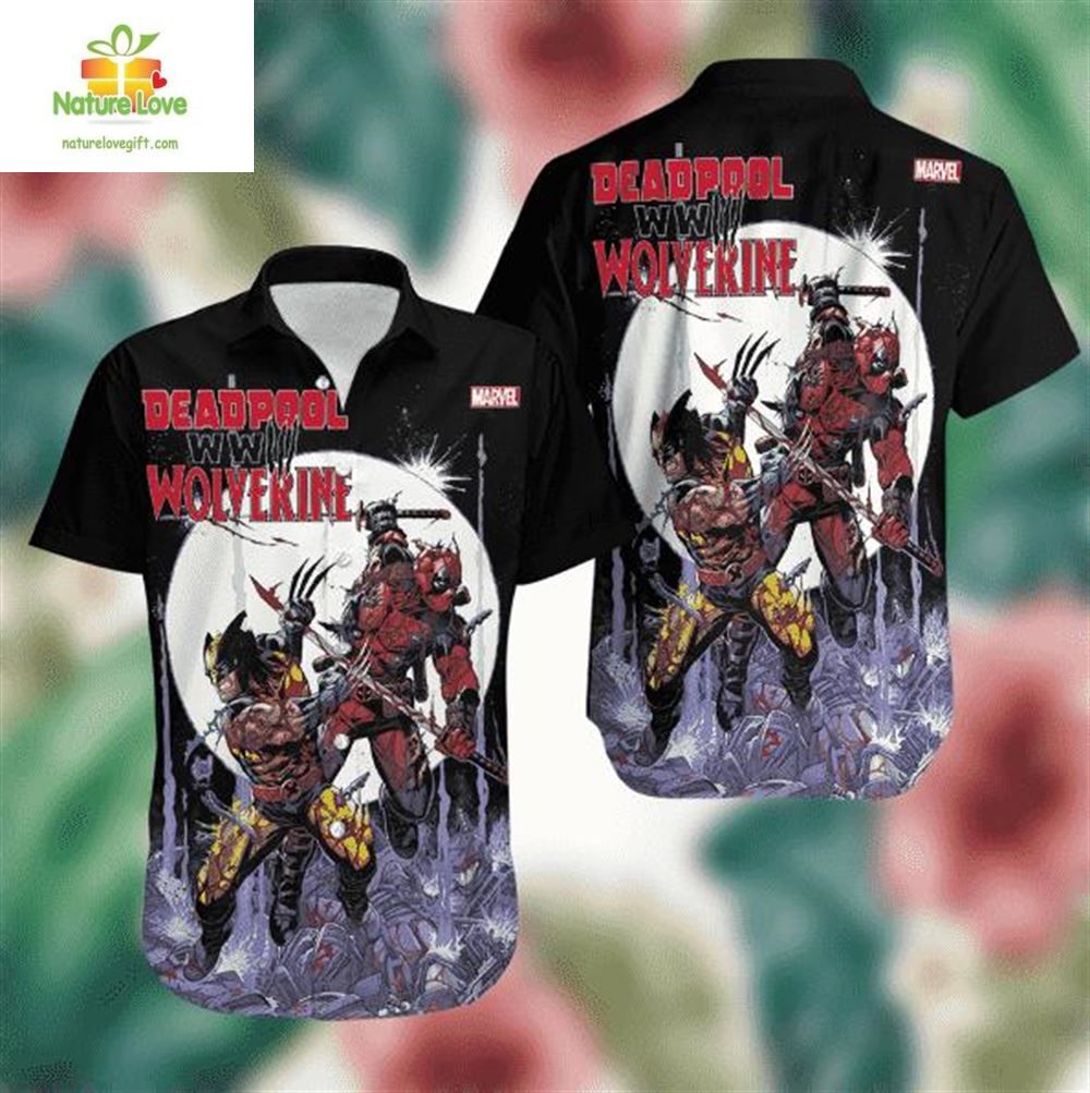 Deadpool and Wolverine Tropical Hawaiian Shirt World War III Movie Fan Apparel