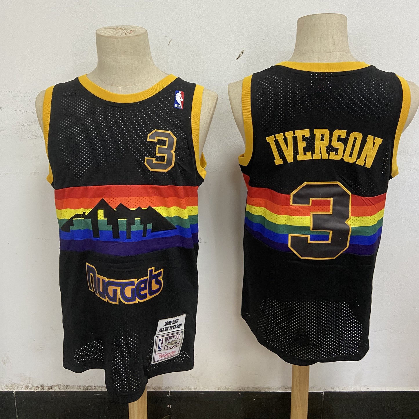 Denver Nuggets #3 Allen Iverson Nuggets 3 # Iverson White Premium Mesh Jersey Style 1