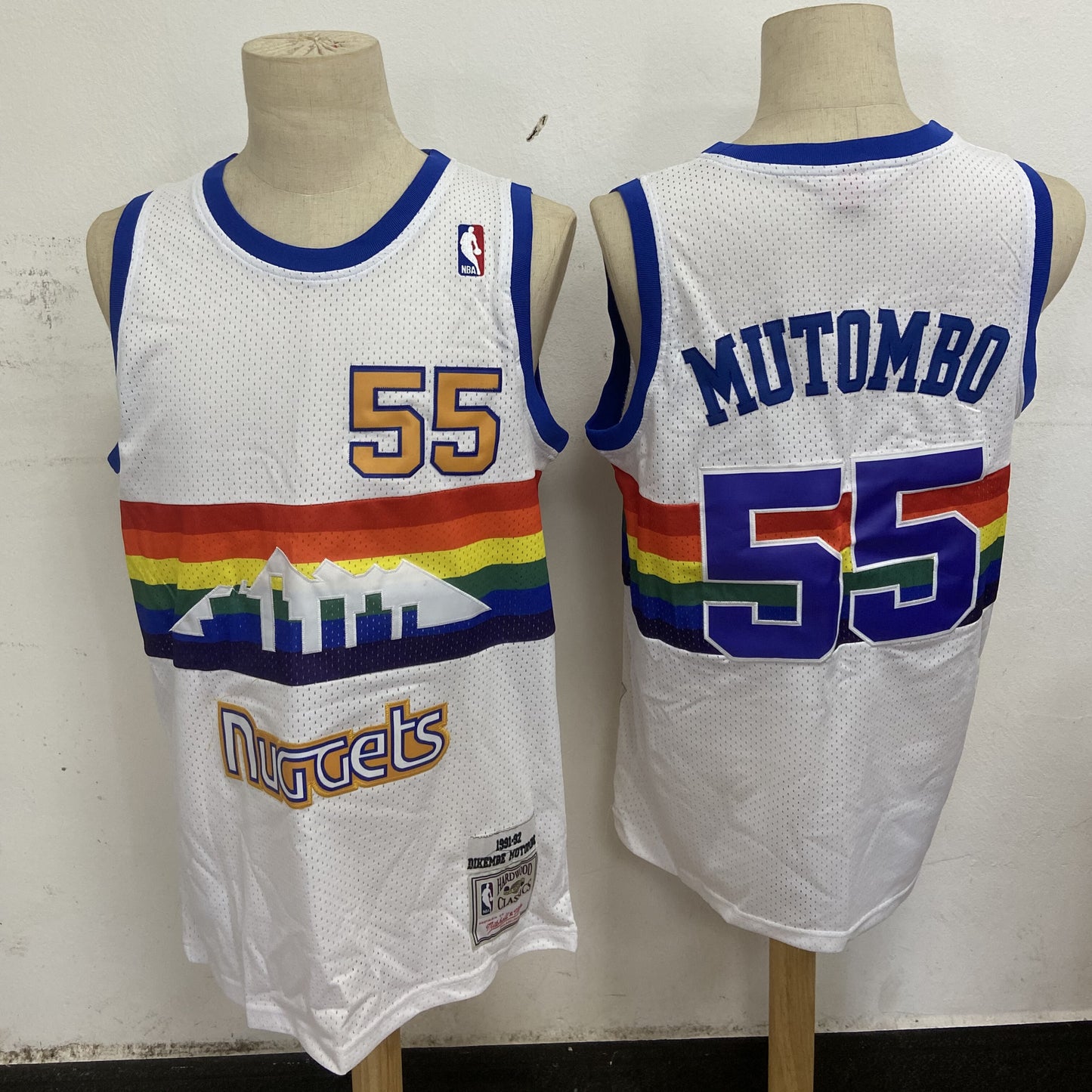 Denver Nuggets #55 Dikembe Mutombo Nuggets 55 # Mutombo White Premium Mesh Jersey Style 2