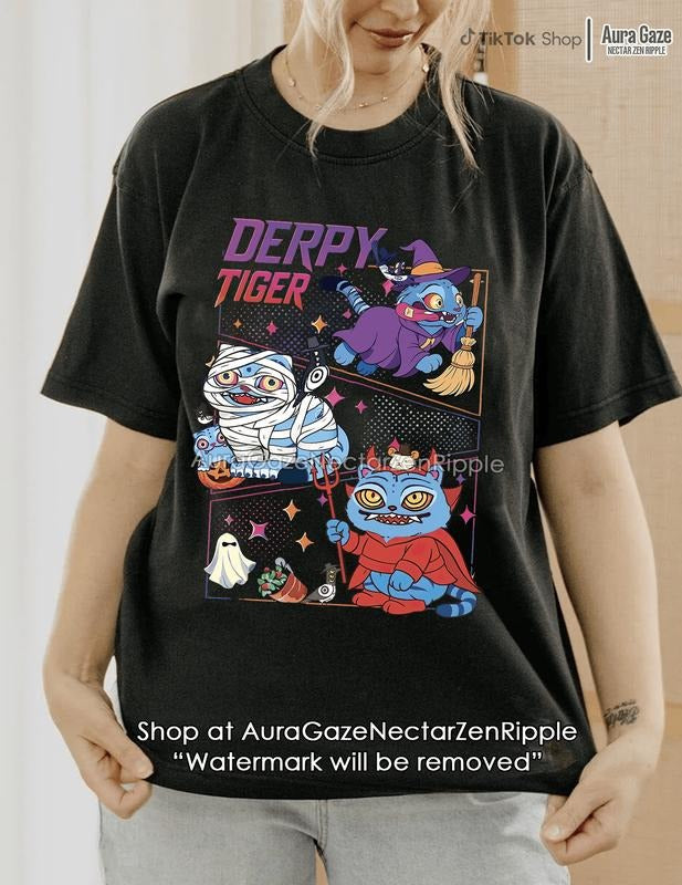 Derpy Tiger Halloween ver - KPop Demon Hunters Comfort Colors Unisex Tshirt For Fan, KPop Demon Hunters Shirt, Celebrity Crush Movie Merch