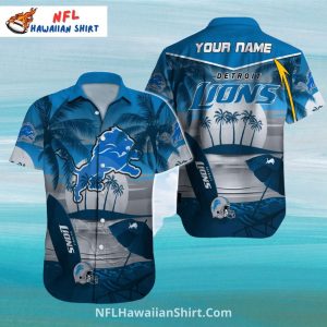 Detroit Lions Aloha Shirt Ocean Surf And Palm Trees