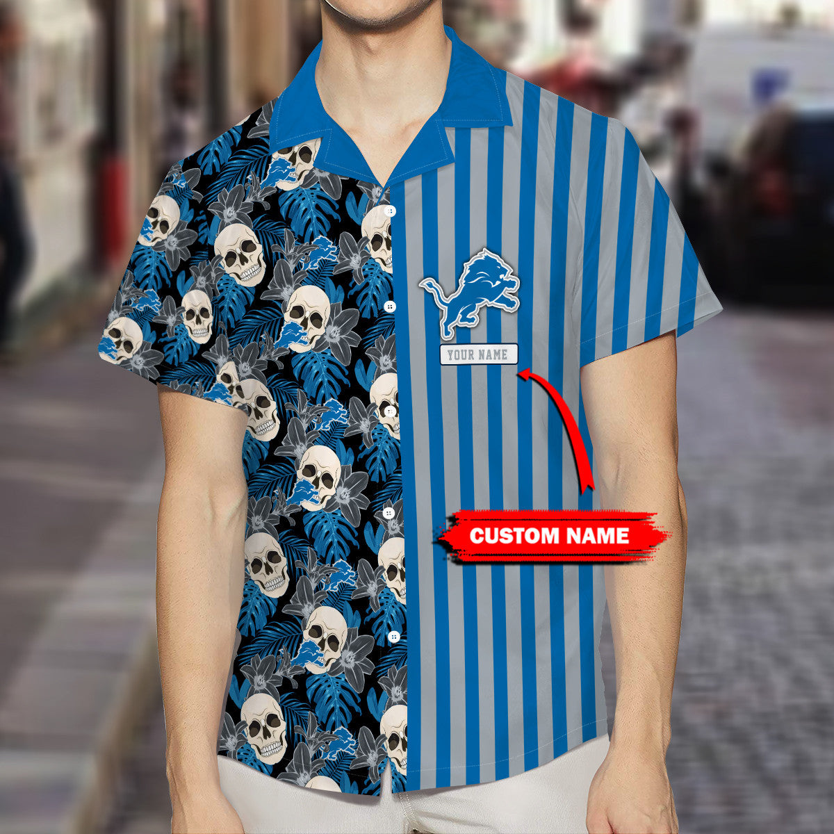 Detroit Lions Hawaiian Shirt with Skull Stripe Design 769360