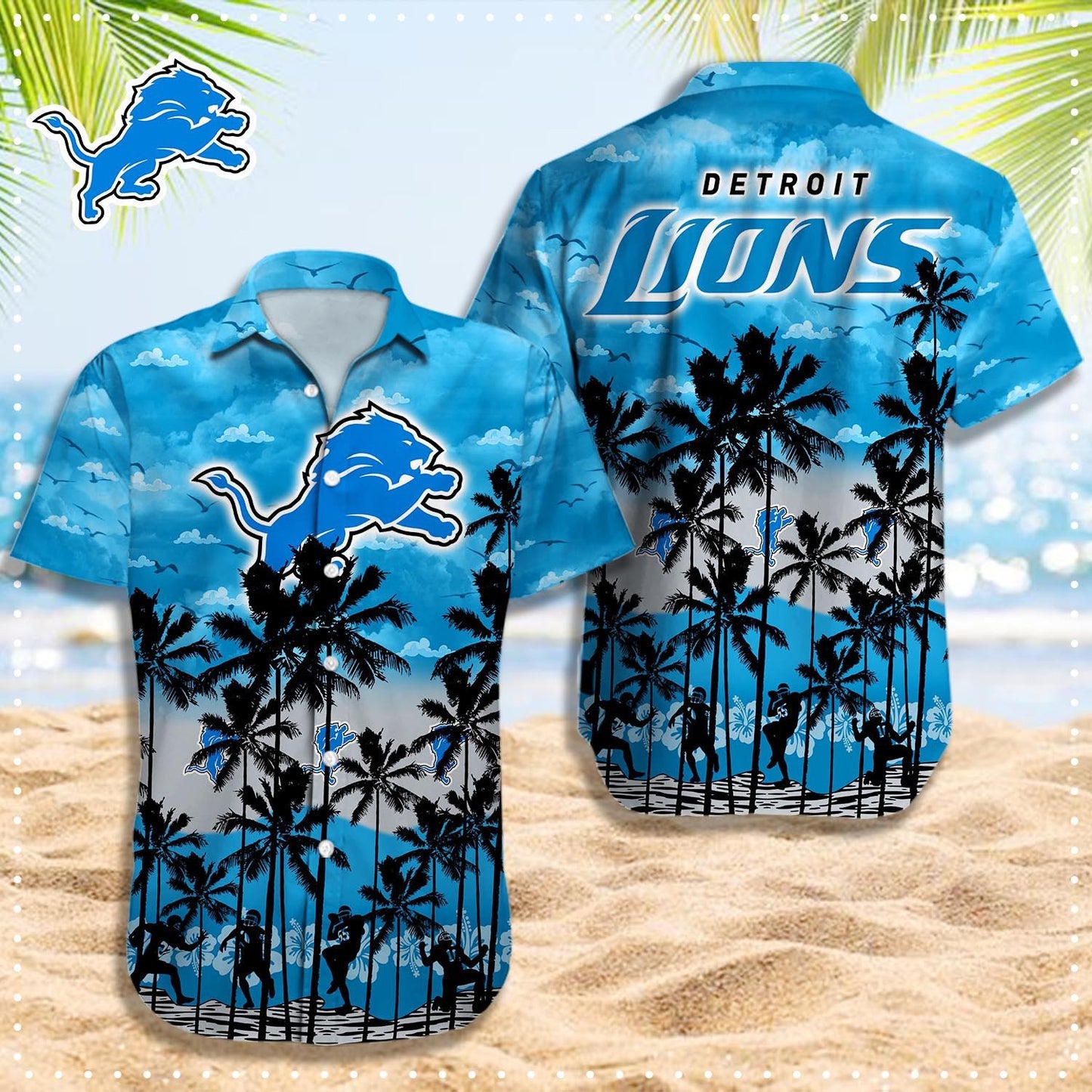 Detroit Lions Hawaiian Shirt Island Palms Design 592834