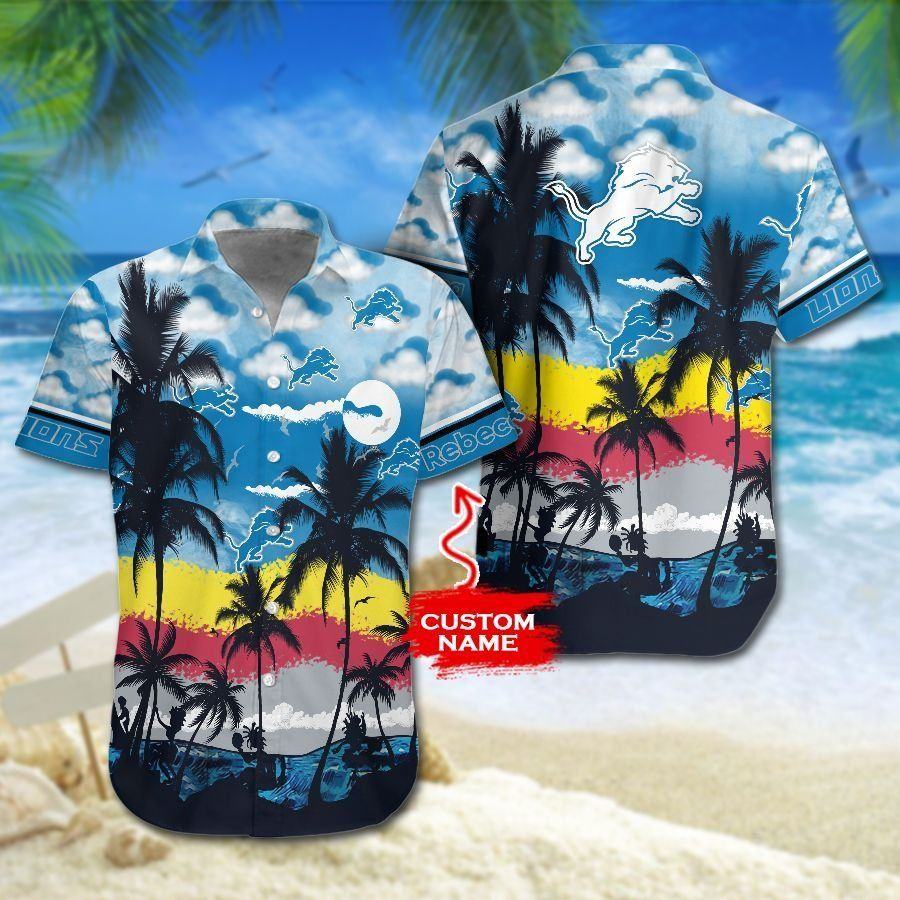 Detroit Lions Hawaiian Shirt Sunset Palm Design 853185