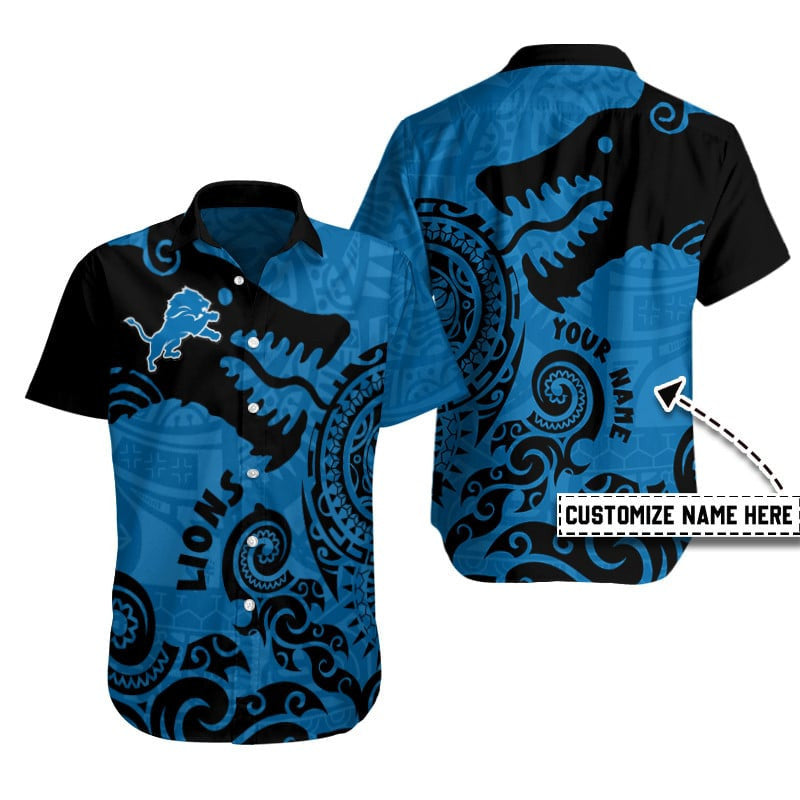 Detroit Lions Hawaiian Shirt Tribal Wave Design 616690