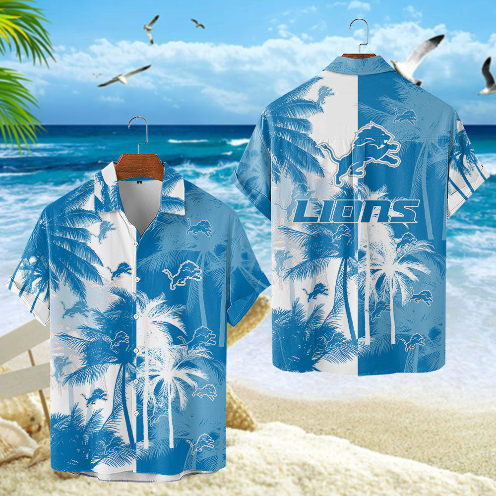 Detroit Lions Hawaiian Shirt Tropical Waves Design by