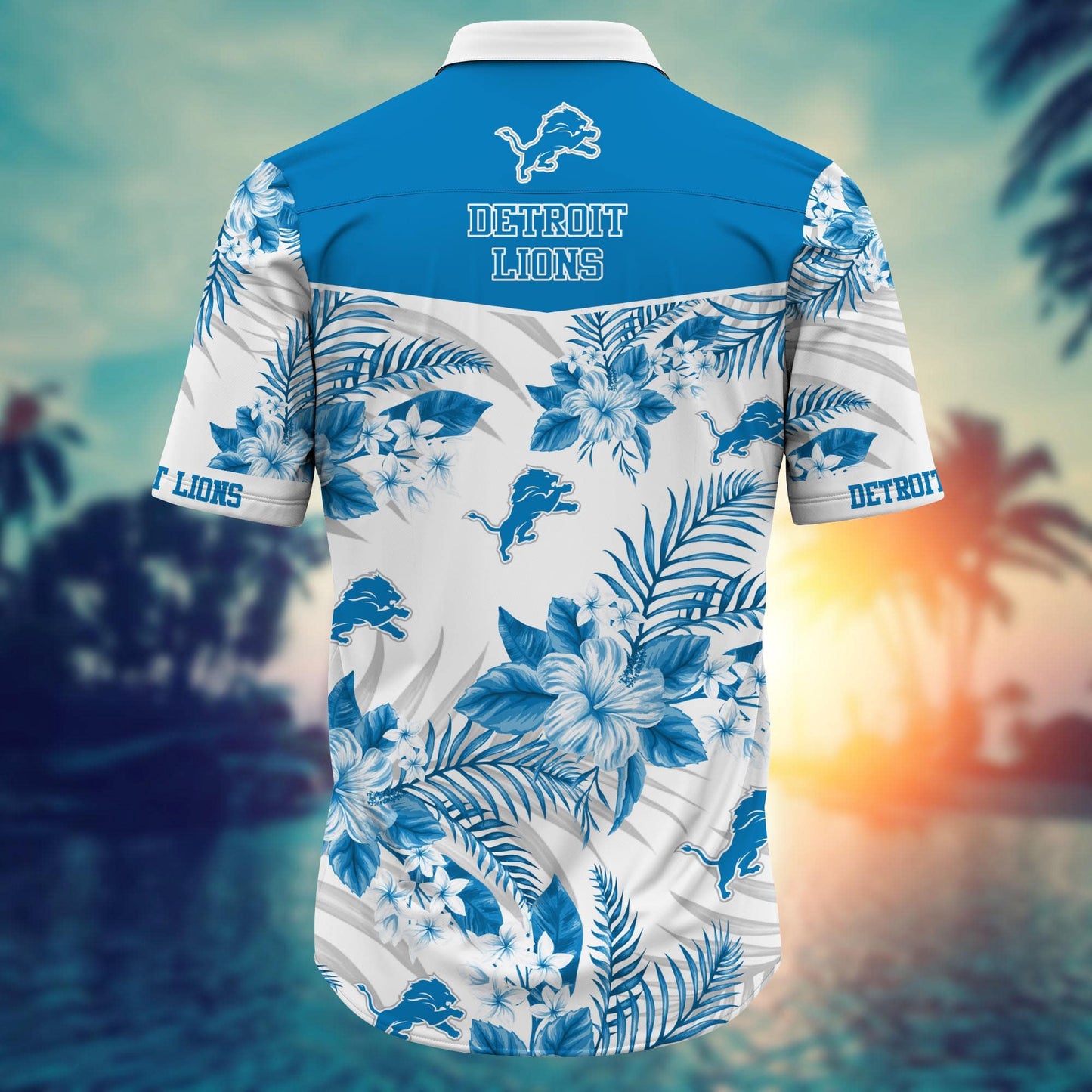 Detroit Lions Hawaiian Shirt White Tropics Design 119639