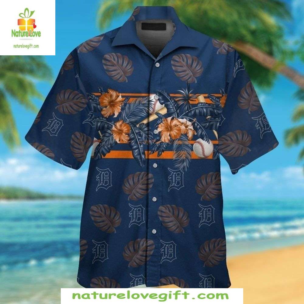 Detroit Tigers Hawaiian Shirt MLB Baseball Tropical Leaves Blue Shirt