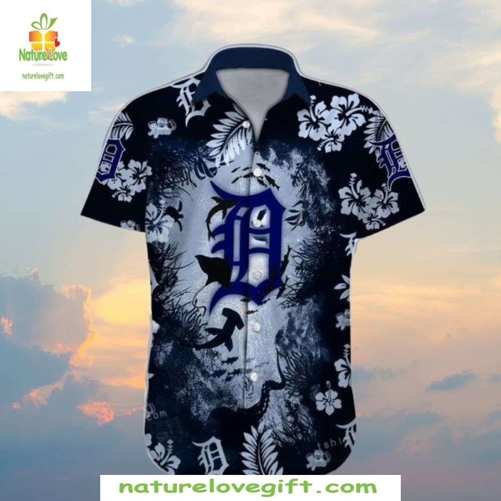 Detroit Tigers Hawaiian Shirt with Ocean Design – MLB Baseball Apparel