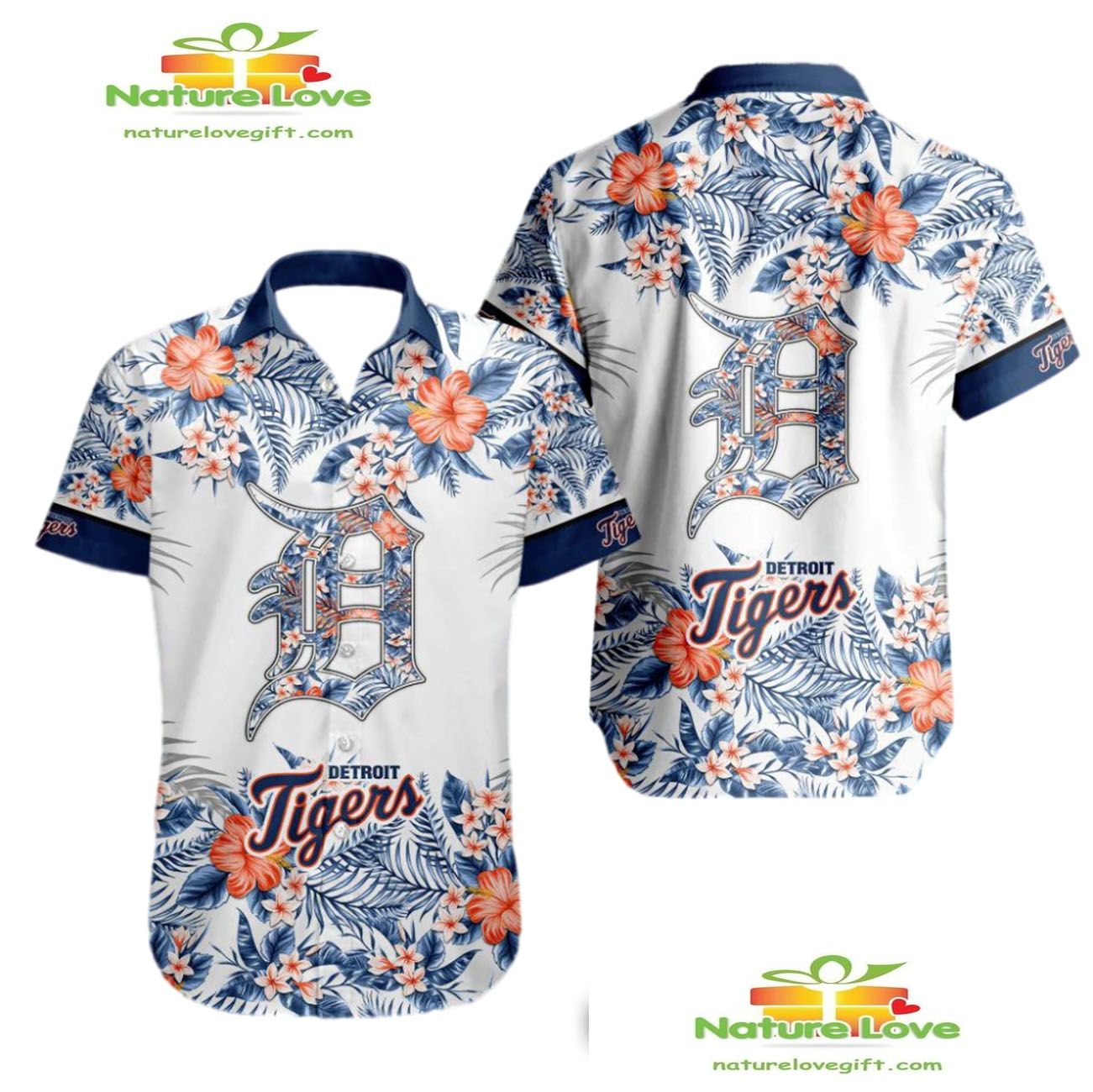 Detroit Tigers Hawaiian Shirt Tropical Flower Aloha Shirt for Men Women