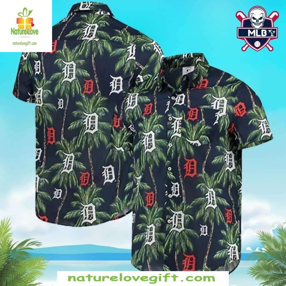 Detroit Tigers Hawaiian Shirt Tropical Palm Aloha Baseball Apparel